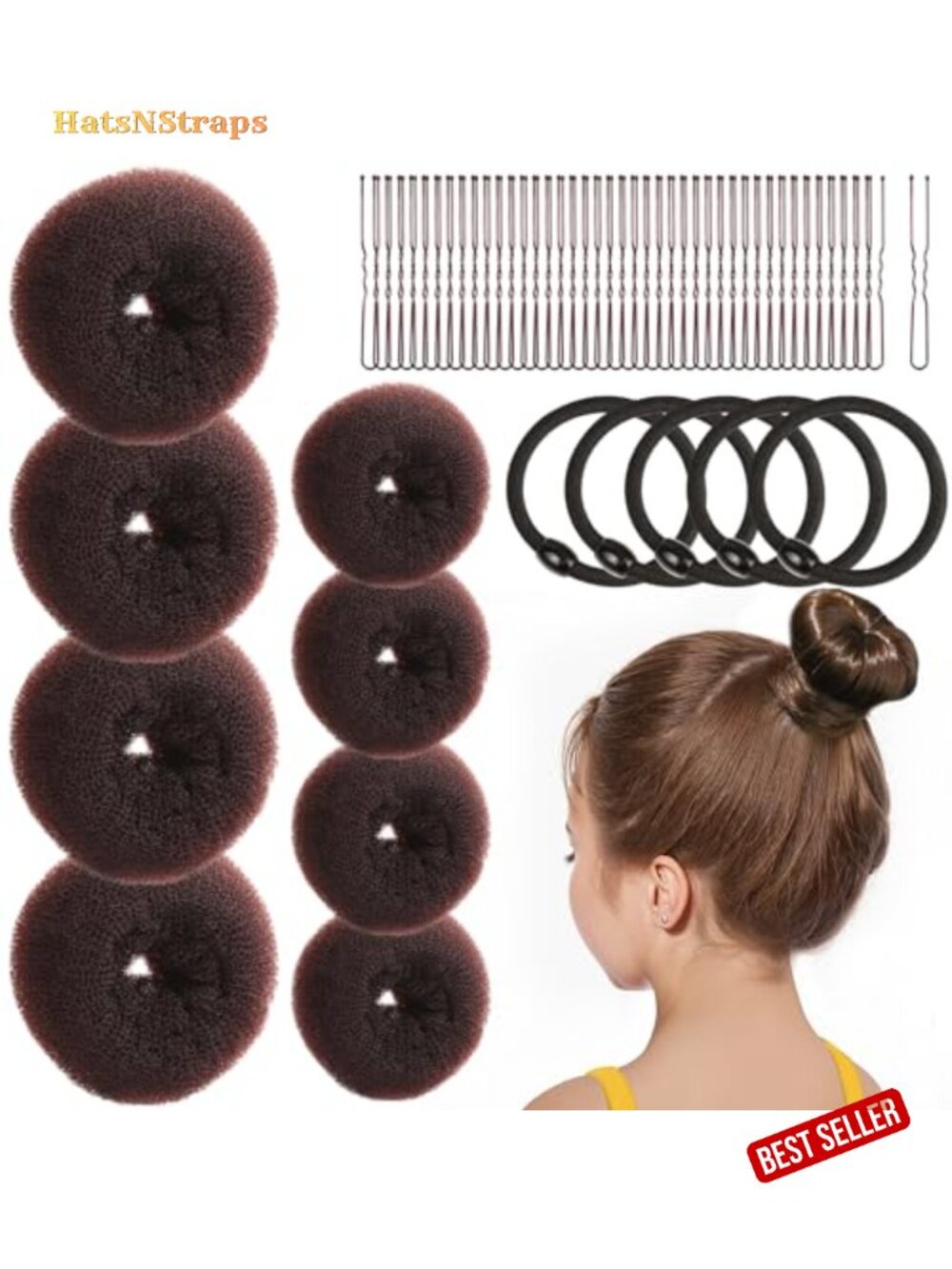 Hair Bun Maker Set Nylon Donut Shaper with Ties Pins Ballet Kids Girls